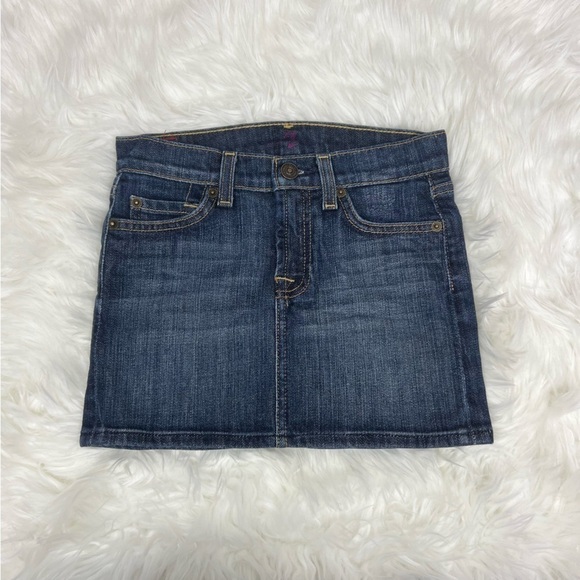 7FAM 7 For all Mankind Girl's Bootcut Denim Skirt in Dark Wash with Pink Rhinest - Picture 1 of 3